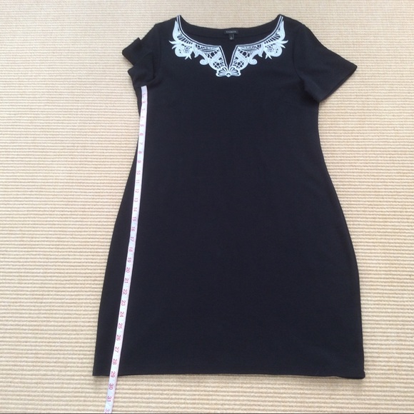 Talbots Black Dress White Embroidered Neckline - L - Picture 9 of 12